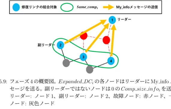 図 5.9: フェーズ 4 の概要図。 Expanded DC i の各ノードはリーダーに My info メッ セージを送る。副リーダーではないノードは 0 の Comp size inf o i を送る。