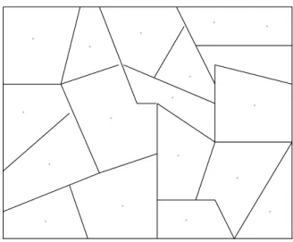 図 3.4: 入力の特徴空間と Kohonen ネットの結合強度ベクトルの関係 このように入力の特徴空間をい有限個の代表点であらわす手法がベクトル量子化法  (Vec-tor Quantization:VQ) である。 ある特定の問題（たとえば、パターン認識）などに限って考えると学習させる入力サン プルには、それが属するクラスの情報が与えられるケースが多い。そこで与えられた学習 サンプルにクラス情報が付加されている場合、より最適な参照ベクトルを獲得する方法と してコホーネンが提案したのが、学習ベクトル量子化