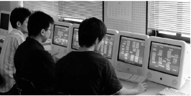 図 7 大きな共同作業空間を持つ分散協調型 KJ 法支援グループウェア KUSANAGI の画面例 Fig. 7 An example screen of KUSANAGI: a groupware for the distributed and