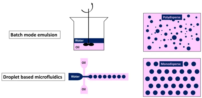 Figure 1.2: Methods of water-in-oil emulsion generation system. 