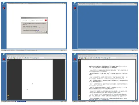Figure 7 : Different screenshots showing Adobe Reader when opening a ma- ma-licious PDF file