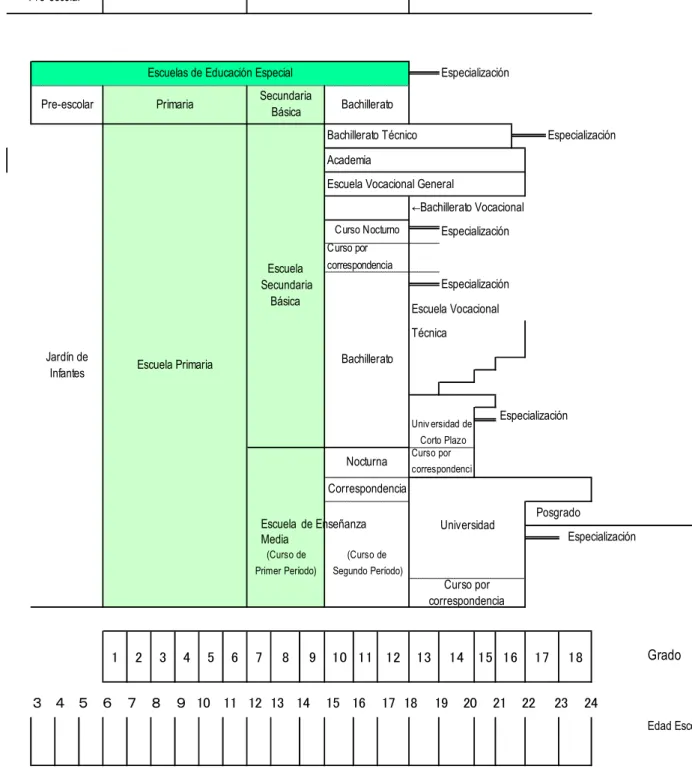 Gráfico del sistema escolar de Japón 
