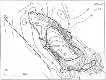 Fig. 5. Bouguer gravity anomaly on and around Lake Toba  (Sumatra).