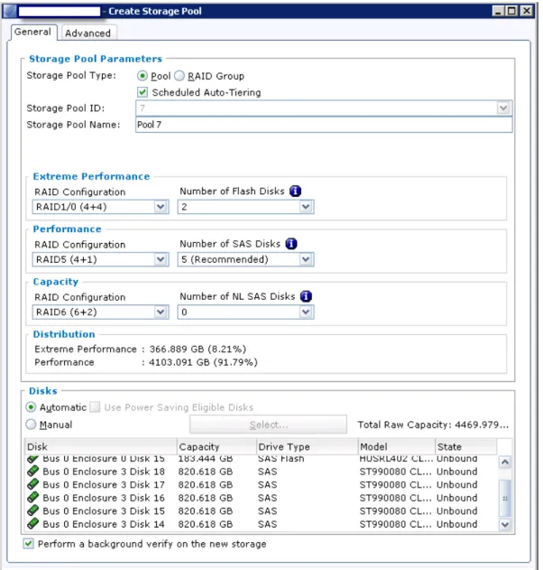 図 8  FAST VP が有効になっている［Create Storage Pool］ウィザードの例  3.   ［OK］をクリックして構成を完了します。 