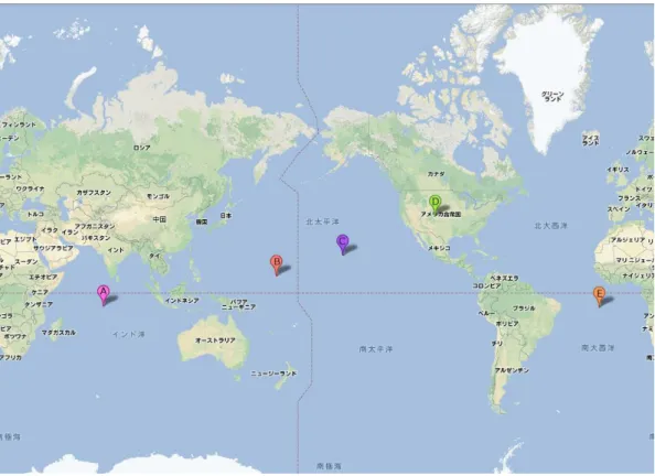 図 2.2.3: GPS 衛星モニタ局の位置 (Ⓒ2013  Google, SK M&amp;C, Tele Atlas, ZENRIN)