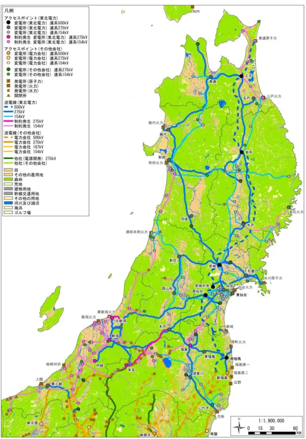 図  4-28  東北電力管内の送電施設マップ 