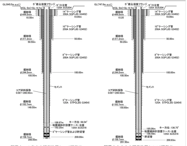 Fig. 3  Well structure of the Aso Ichinomiya and Hakusui observation sites.
