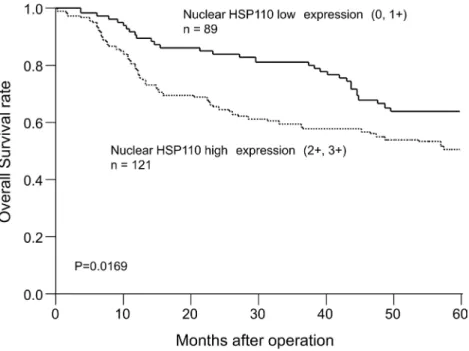 Figure 2: Overall survival of gastric cancer patients according to the nuclear HSP110 expression