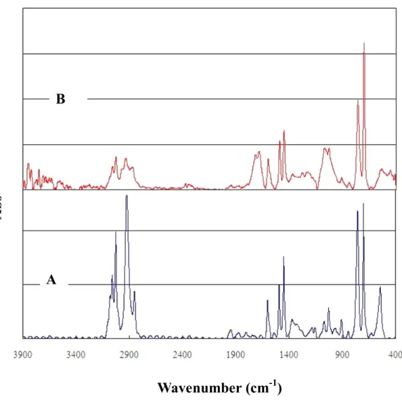 Fig. 2-12 The comparison of IR absorption spectrum between standard polystyrene (A) and 