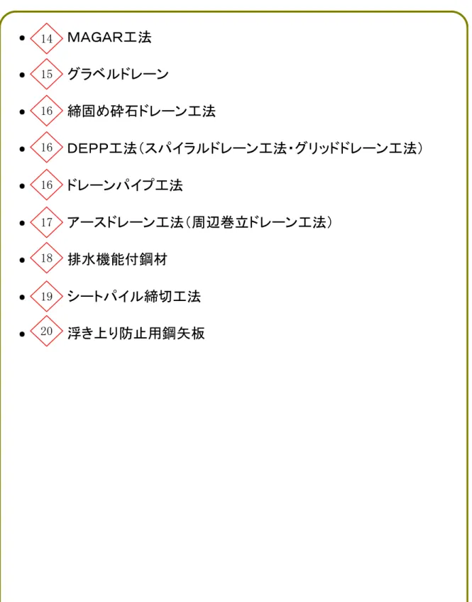 表 - 5.1.1 渫 新設地盤 適用可能 法 (3) Ａ Ａ 工法  ベ ン  締固 石 ン工法  ＰＰ工法 ン工法 ン工法 ン 工法  ン工法 周辺巻立 ン工法 排水機能付鋼材  締 工法  浮 防 用鋼矢板 15渫1【渫1【渫1【渫1】渫18渫1重渫「0渫14渫