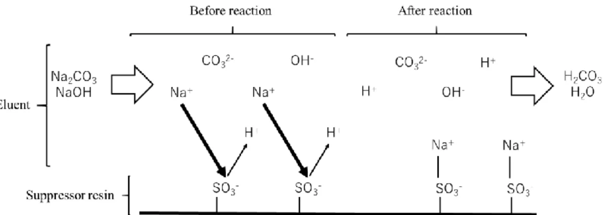 Fig. 2 Schematic illustration of ion exchange reaction in suppressor 