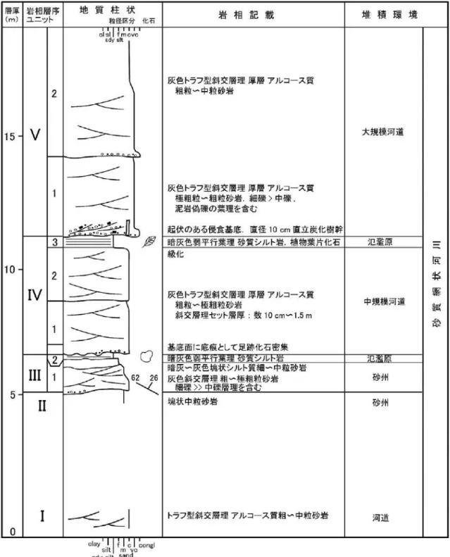 Fig. 4. Geological columnar section of locality 1, left side of the Takikurazawa River