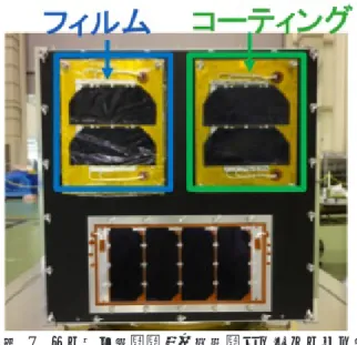 表 2  スフェラーアレイ 1 個当りのスペック(AM1.5)  開放電圧 7.27V  短絡電流 2.3mA  最大出力 13.5mW  最適動作電圧 6.00V  最適動作電流 2.2mA  SCM は 300V 発電太陽電池の帯電電位を測定するた めに搭載している。 SCM はすでに軌道上実証実績の ある衛星表面の帯電電位を測定する素子である。 SCM は銅の上にフッ素樹脂をコーティングした物で 図 6 に SCM と 300V 発電太陽電池と SCM の関係を 示す。 図 6  300V 発電太陽電