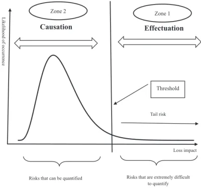 Figure 1  Application  framework  of  effectuation  and  causation  to  quantifiable and non-quantifiable risks