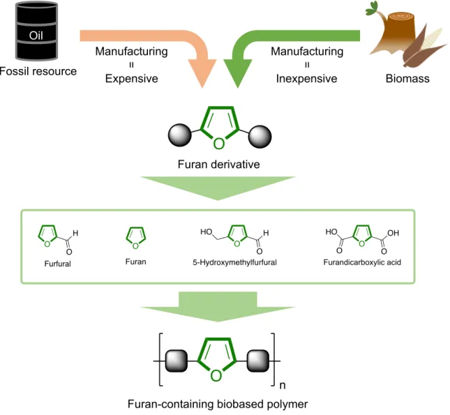 Figure 1-3. Manufacturing pathway of furan-containing polymer . 