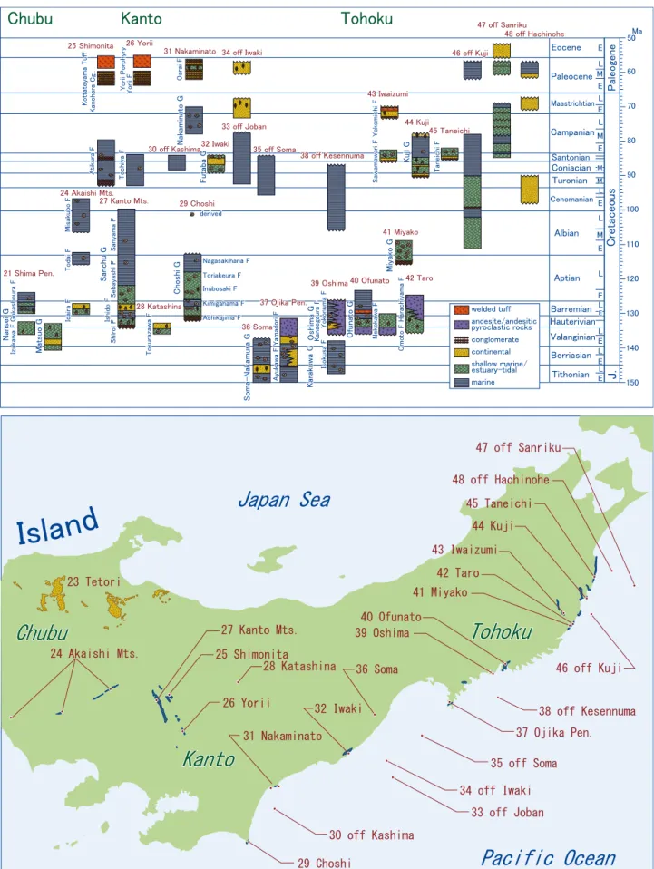 Fig. 2. Stratigraphic correlation of Cretaceous sediments throughout the Japanese Islands (except for accretionary complexes)