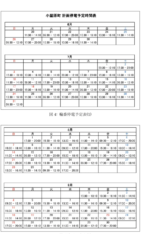 図 4:  輪番停電予定表(1) 