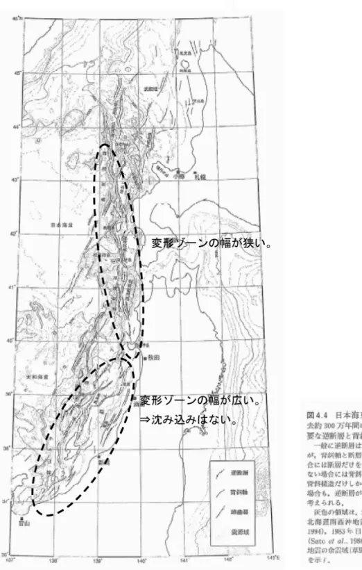 図 3.1-3c  日本海東縁の地殻構造（大竹・他、2003 に加筆）。 