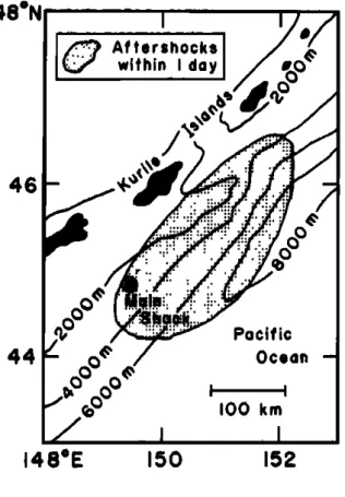 Fig. 2. Aftershock area within one day  after the main shock. (from Kanamori,  1970)  
