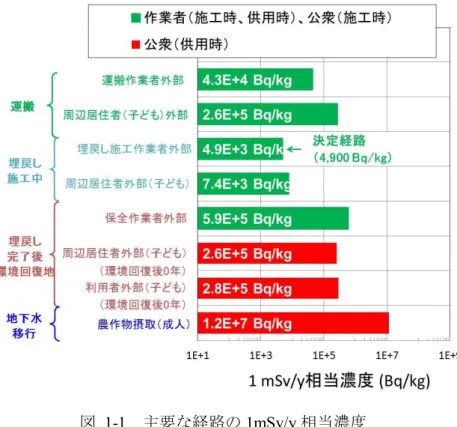 図  1-1  主要な経路の 1mSv/y 相当濃度 
