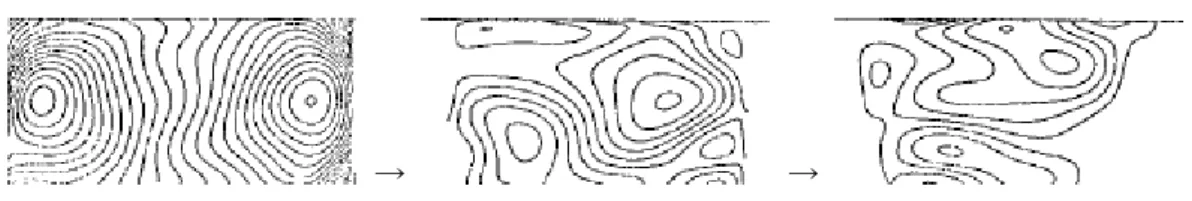 Fig. 1.8  円筒座標系の R, Z 平面における tilting instability の推移（一例）   [9] ． 