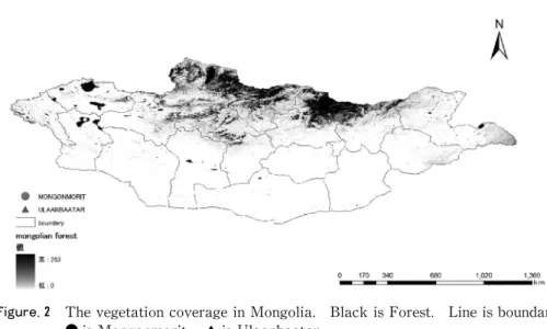 Figure .3 The distribution of forest cover(250mresolution MODIS)and the average temperature in 1961-1990 summer.