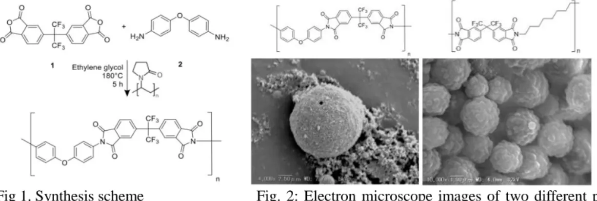 Fig 1. Synthesis scheme  Fig.  2:  Electron  microscope  images  of  two  different  pol- pol-ymers