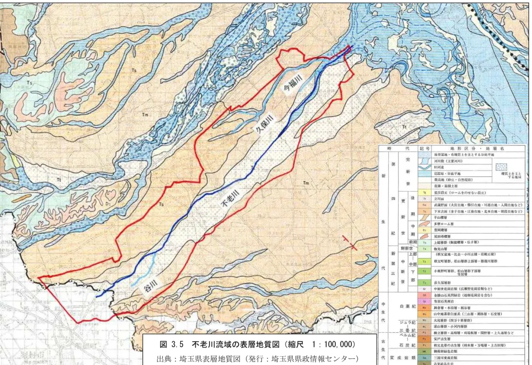 図 3.5  不老川流域 表層地質図 縮尺  1：100,000  
