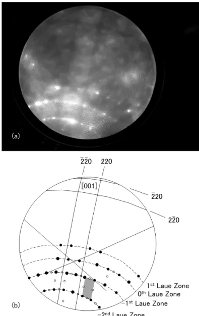 Fig. 14 (a)experimental EF-MEED pattern from  Si(001) and (b)its sketch. 