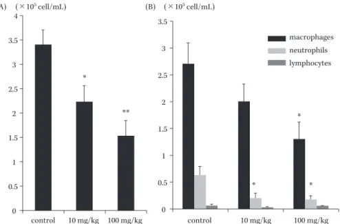 Fig. 4. Effect of AZM on number of inflammatory cells of infected mice 6) .