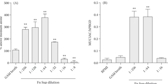 Fig. 6. Dose-dependent effect of Fusobacterium nucleatum culture supernatant (Fn Sup) on MUC5AC ex- ex-pression 26) .