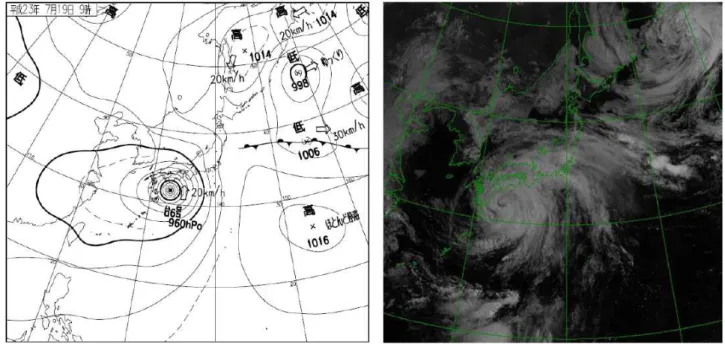 図 1-2  台風第６号天気図･気象衛星写真（7 月 19 日 9:00） 