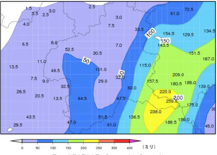 図 1-4  総降水量分布図（７月１８日２１時～７月２１日８時） 