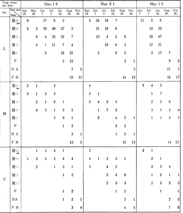 Table 5. The development of Larve's head width in Curculionidae by the trap trees*