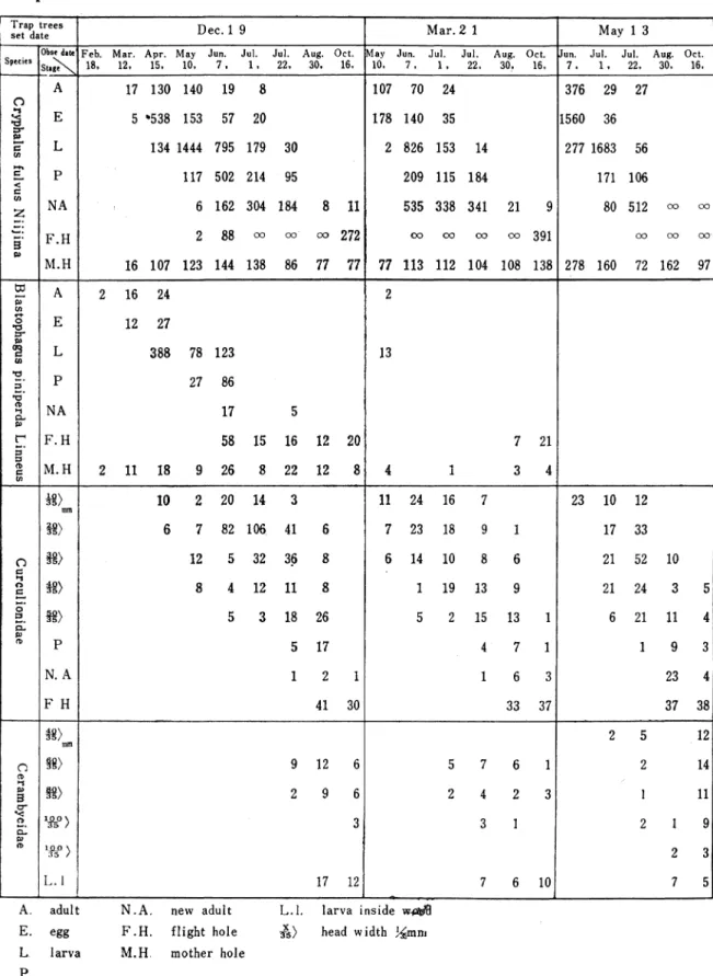 Table 1. The development of each stage in pine bark beetles by the