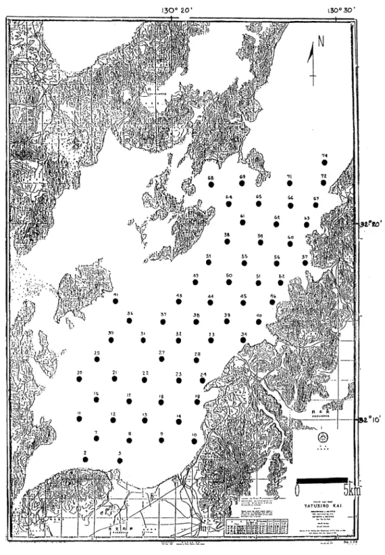 Figure 2. Map of South Yatsushiro Kai showing sampling locations of all bottom