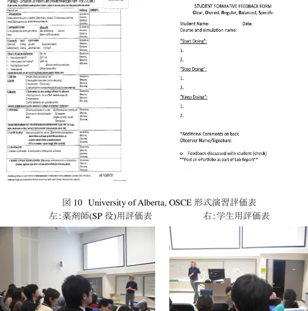 図 10  University of Alberta, OSCE 形式演習評価表  左：薬剤師(SP 役)用評価表                      右：学生用評価表 