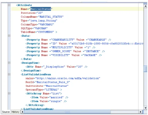 図 1 - Customers Entity Object を実装する XML メタデータ
