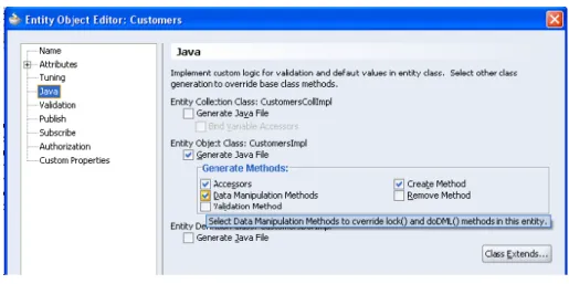 図 4 -  エンティティ・オブジェクトの Data Manipulation Methods の生成