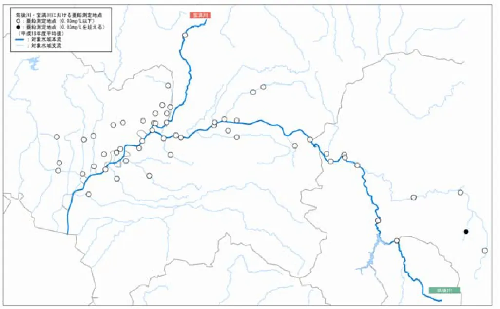 図 9.6  全亜鉛の測定地点（筑後川・宝満川）