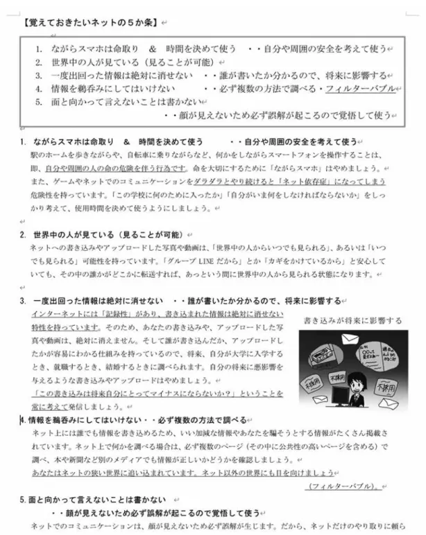 表 4　情報モラル家庭用配布用資料（右ページ）