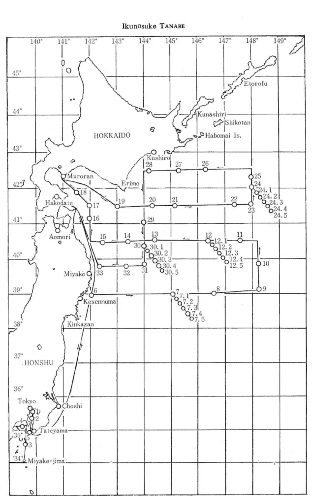 Fig. 1.  Location of  sampling  stations in  the  sea  to  the  east  of  Japan, in  the  Pacific Ocean.