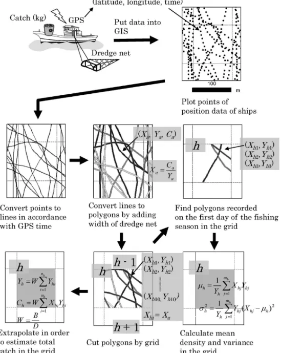 Fig. 2 Image of spatial data processing for stock assessment of sea cucumber. n: number of polygons