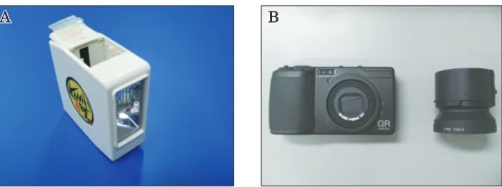 Fig. 1. A shows the Stroboscope and B shows the Digital camera.