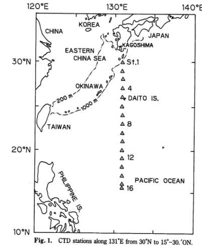 Fig. 1 shows the locations of oceanographic observations along 131°E in the Northwestern Pacific