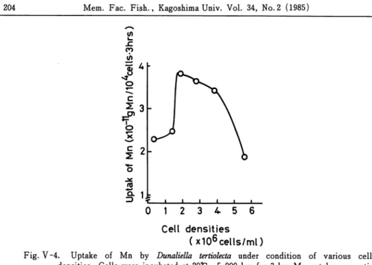 Fig. V -5. Changes in Mn content and numbers during the synchronized cycle of Dunaliella tertiolecta