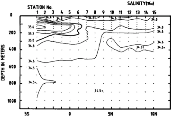 Fig. 12. Salinity section along near 142°E, in November 1983.