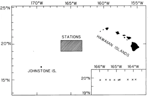 Fig. 1. Map showing the stations of tuna fishing experiments.