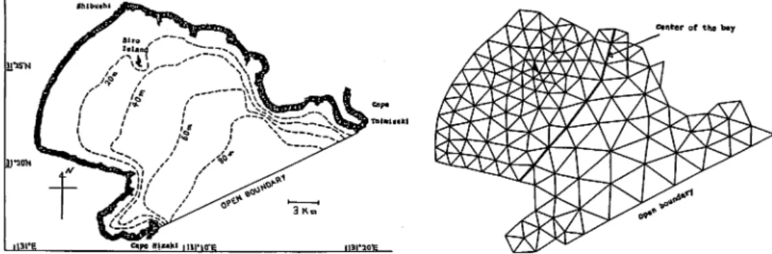 Fig. 2. The division of Shibushi Bay into the two-dimensional simplex elements.