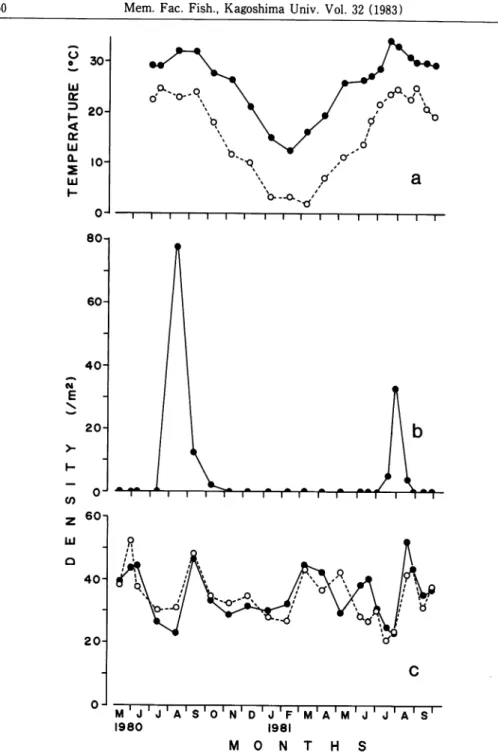 Fig. 3 Seasonal variations in the average density of S. globosa, and temperature under 10 cm depth